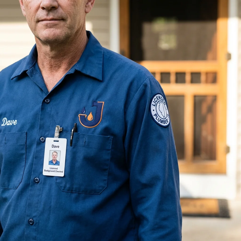 Licensed plumber showing ID badge in Okolona, MS