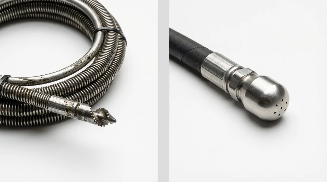 Drain snake cable and hydro jetting nozzle used for drain cleaning in Okolona, MS